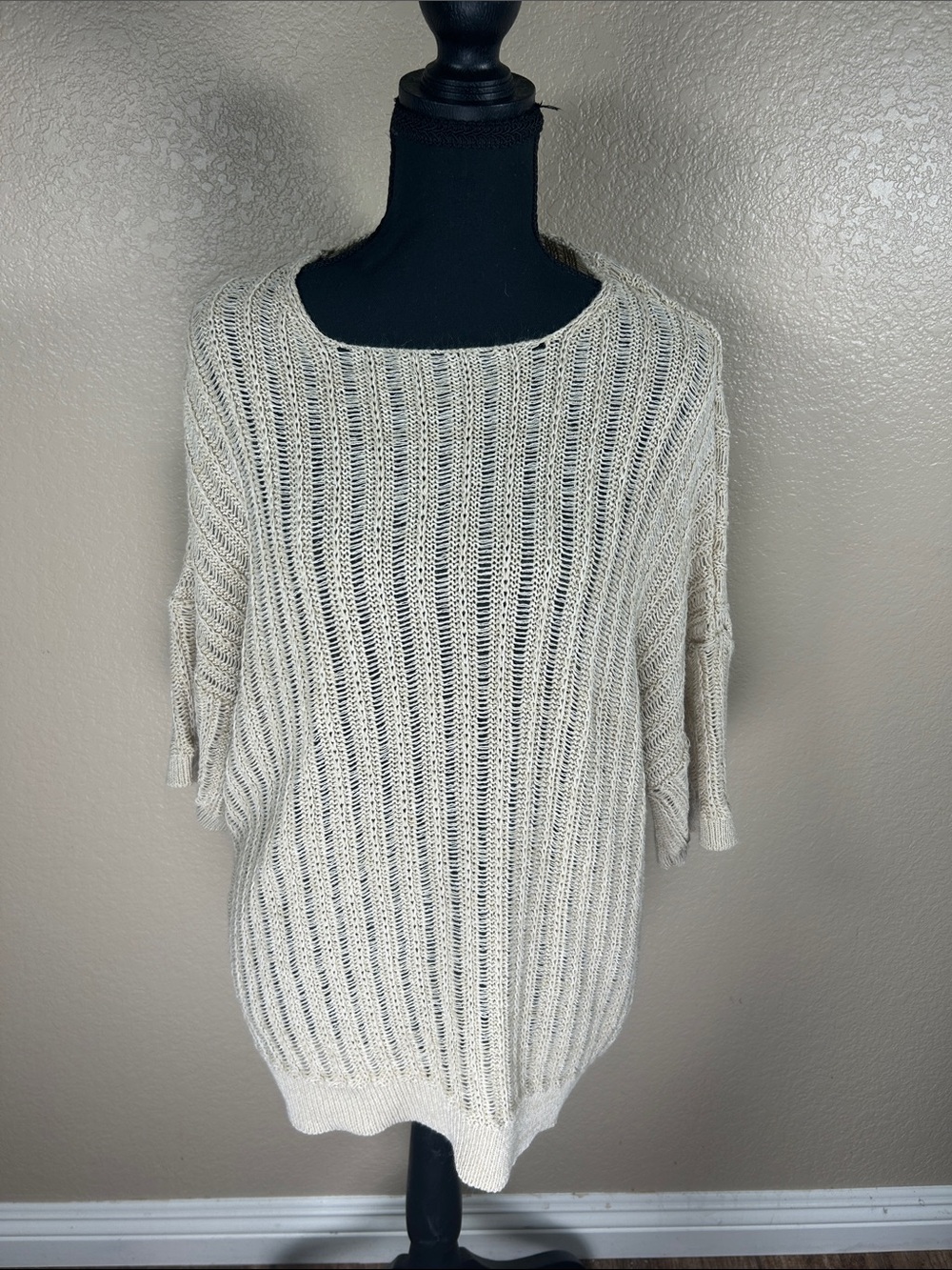 Topman Cream Open-Weave Scoop Neck Sweater